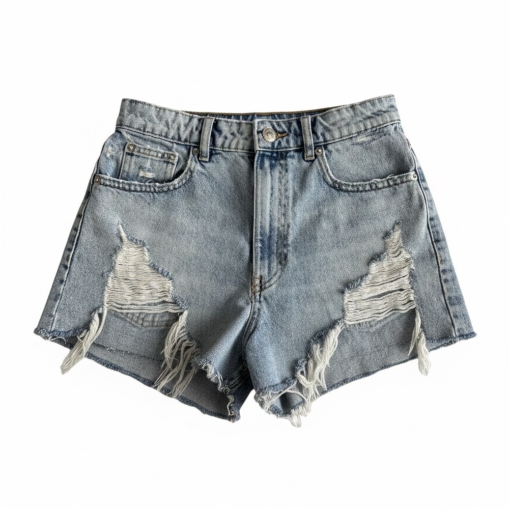 Zara Light Blue Distressed Jean Shorts